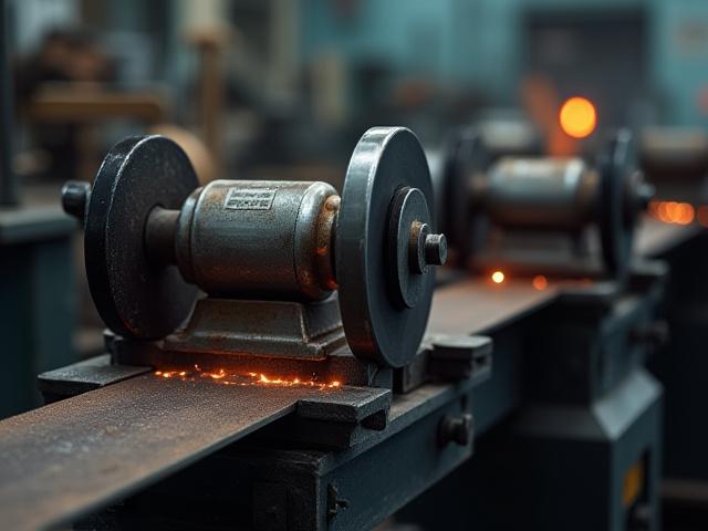 A clean shot of industrial belt grinders used for shaping and finishing blades.