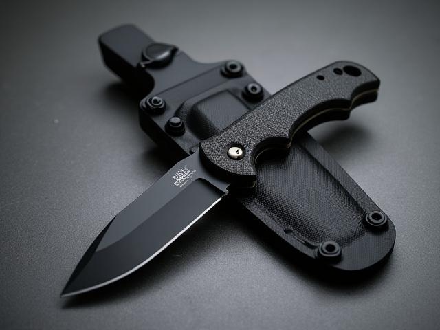 Compact full-tang fixed blade knife with a sleek black Kydex sheath, ready for everyday carry.